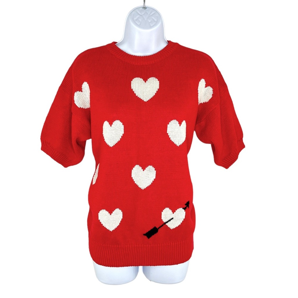 Windcrest Hand Knit Red Heart Short Sleeve Sweater Size M